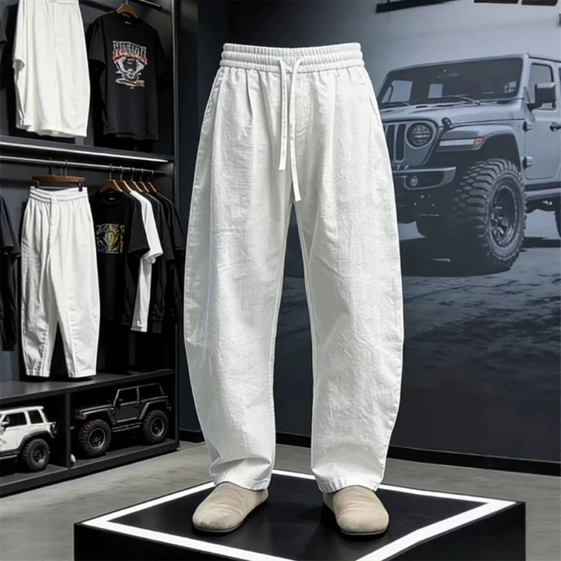 Bending Knife Pants for Men, Summer Thin Style, Quick Drying, Breathable, Cotton Linen, Loose and Wide Leg Casual