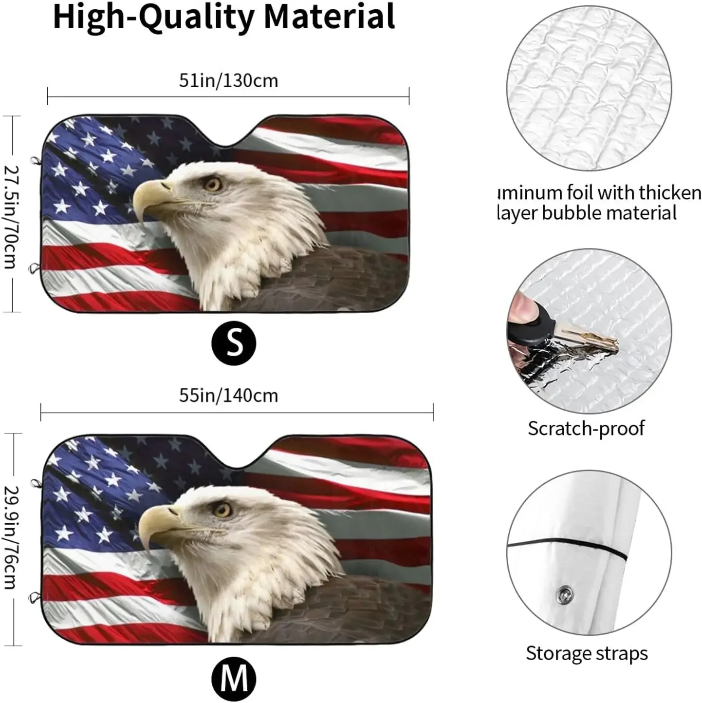 American Flag Eagle Staring Front Windshield, Sun Shade, Auto Sunshade para carro, caminhão, SUV, blocos, raios UV, protetor de viseira solar