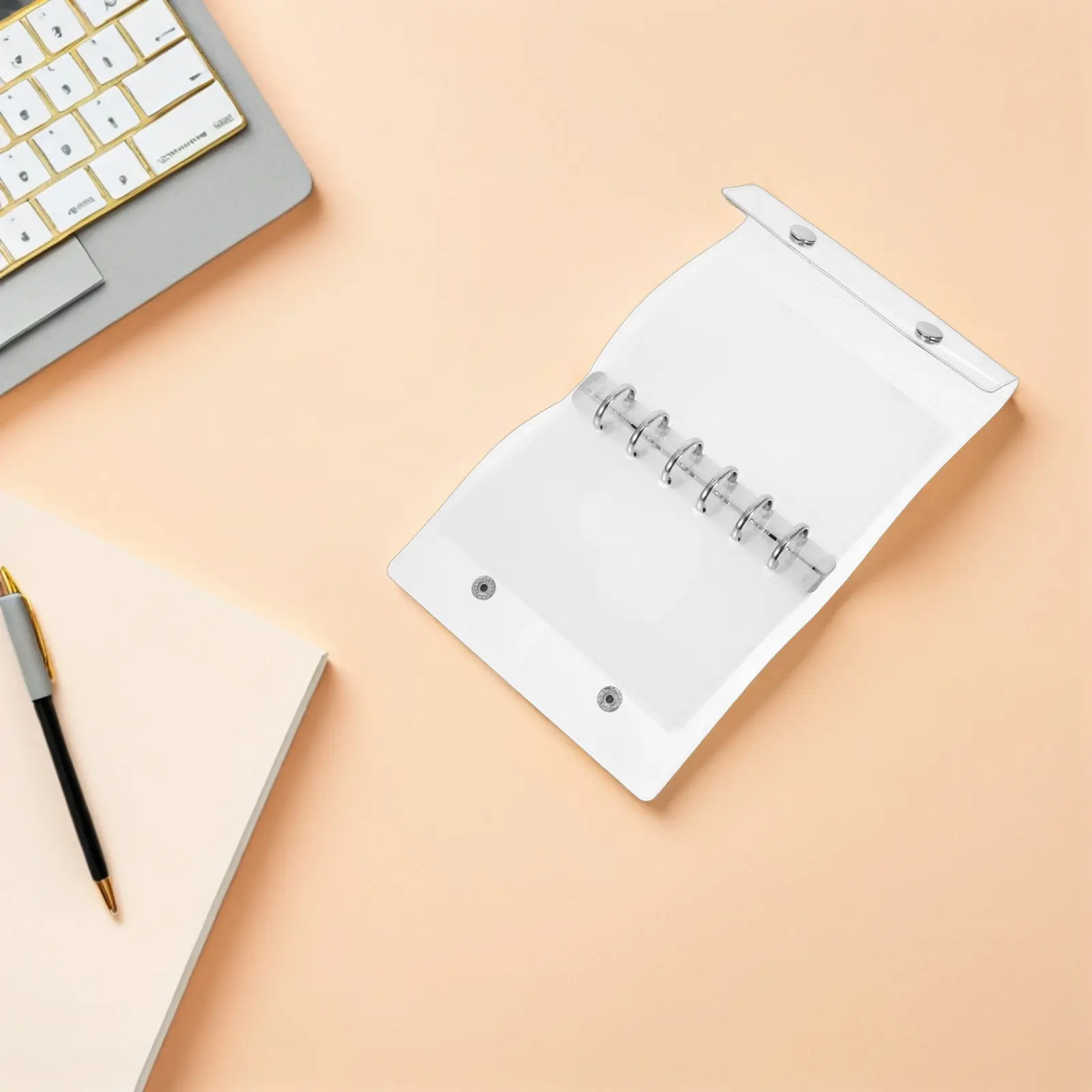 

Soft PVC Binder Cover A7 Size Transparent 6 Ring Snap Closure Clear Loose Leaf Notebook Journal Card Photo Storage