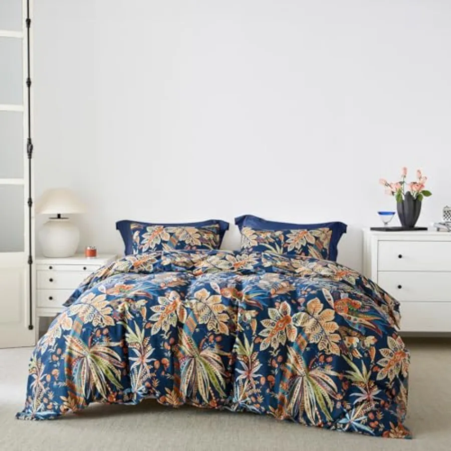 

Patterned Duvet Cover 100% Egyptian Cotton 3 Pcs Set 1 Colorful Duvet Cover with Zipper Ties 2 Pillowcases Farmhouse Jungle Pla