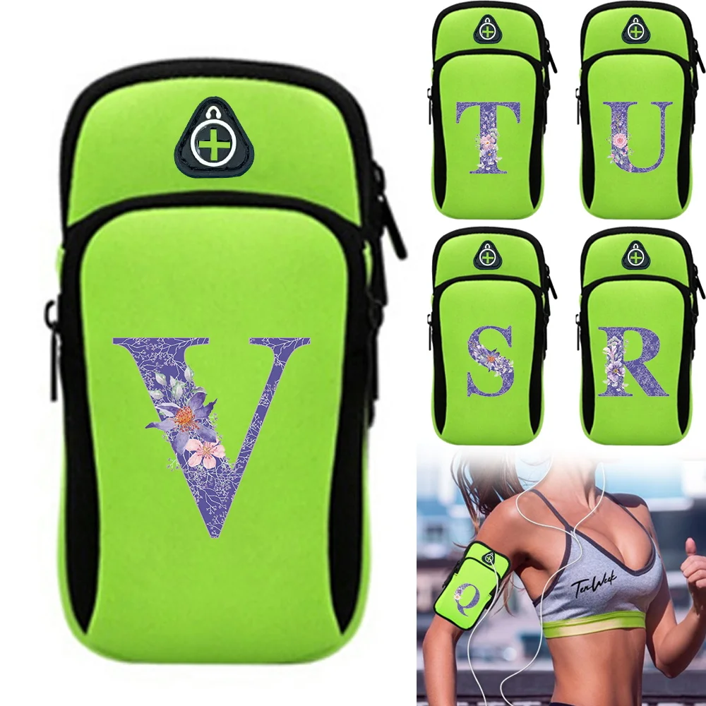 New Models Sports Arm Bag Purple Flower Pattern Series Waterproof Dustproof Breathable with Headphone Jack Mobile Storage Bags