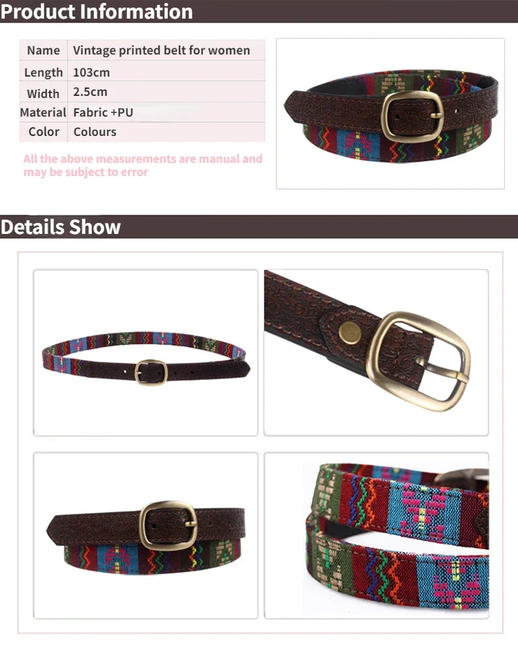 Fashion National Style Belt for Women Colorful Embroidered PU Leather Vintage Accessories Belt Ladies