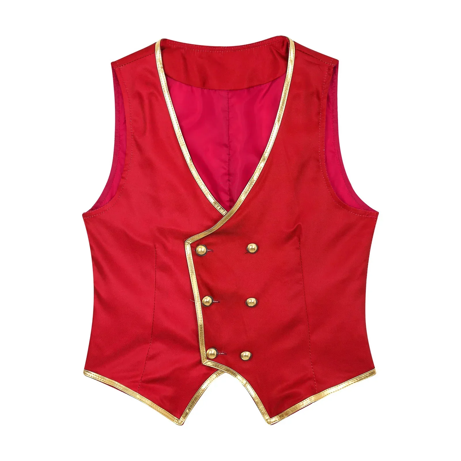 

Mens Halloween Circus Magician Costumes Carnivals Theme Party Cartoon Wizard Warlock Cosplay V Neck Gold Trim Vest Waistcoat