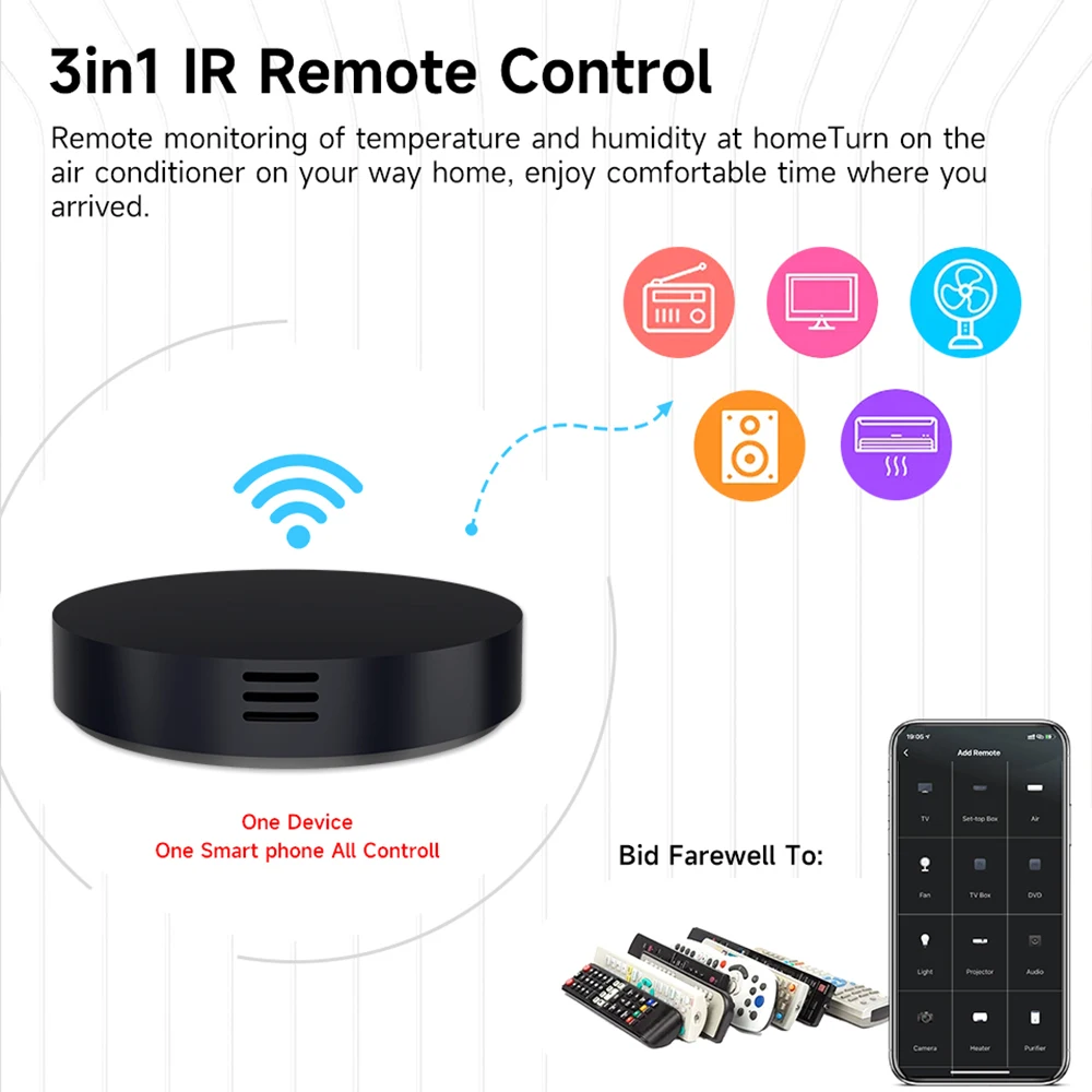 Tuya WiFi 3-in-1 IR Remote with Temp Humidity Sensor Universal Infrared Controller for AC TV DVD Support Alexa Google Assistant view 2