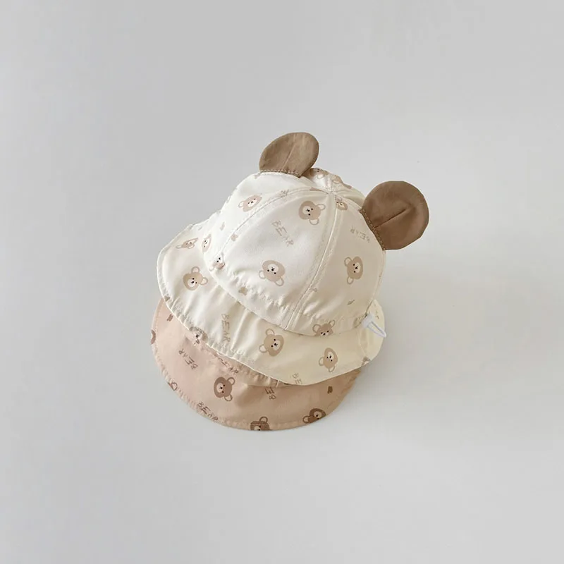 

Cartoon Bear Baby Basin Cap Sun Protection Kids Fisherman Cap Cotton Breathable Bucket Hat Children Outing Sunshade Visors 6-24M