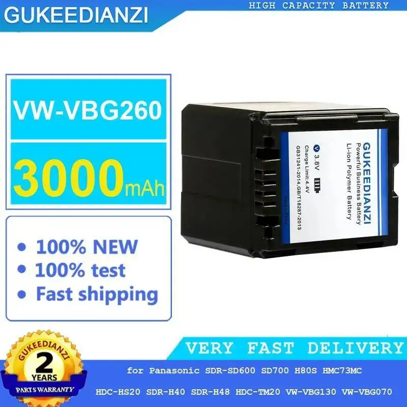 

Battery VW-VBG260 3000Mah For Panasonic Sdr-SD600 SD700 H80S HMC73MC Hdc-HS20 Sdr-H40 Sdr-H48 Hdc-TM20 VW-VBG130 VW-VBG070