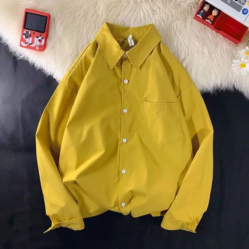 

Solid Color Men's Clothing Oversize Long-sleeved Shirt Autumn New High-end Versatile Trendy Brand Loose Casual Shirt