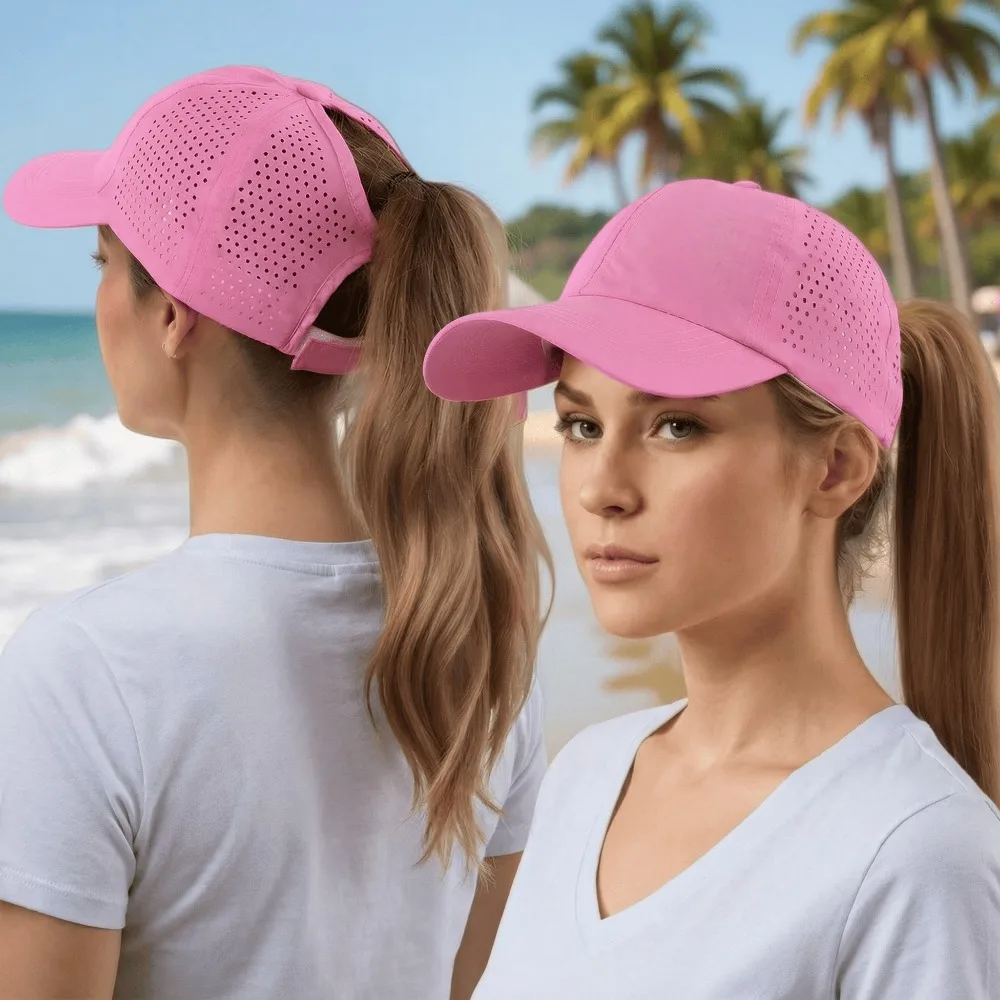 Unisex baseball cap with ponytail opening - breathable quick-drying mesh cap, suitable for both men and women, adjustable design