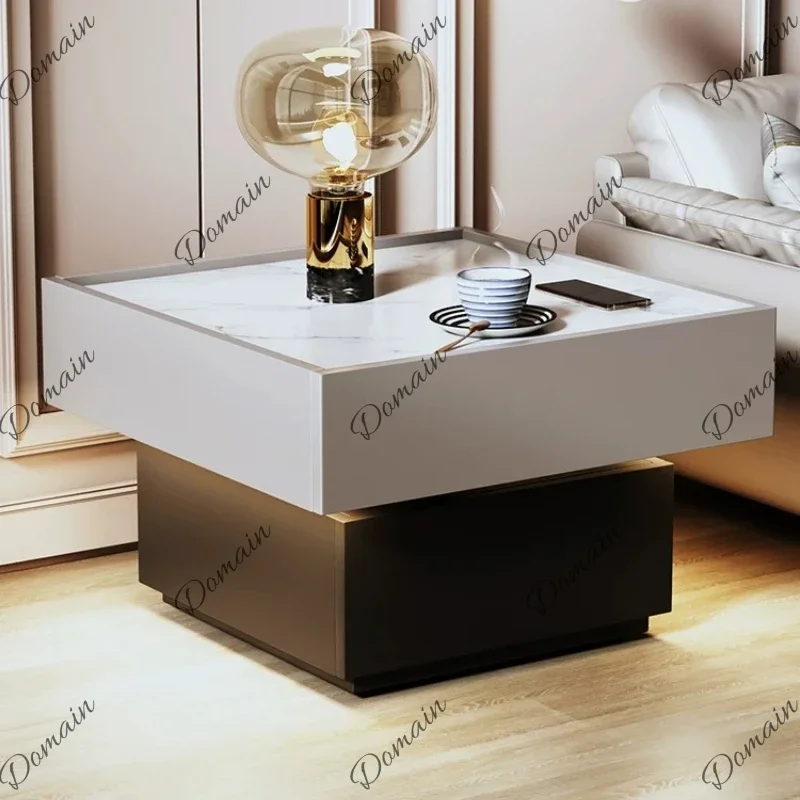 M Solid Wood Rock Board Minimalist Edge Table Italian Rotating Small With Intelligent Sensor Light Square Coffee Table Furnitur