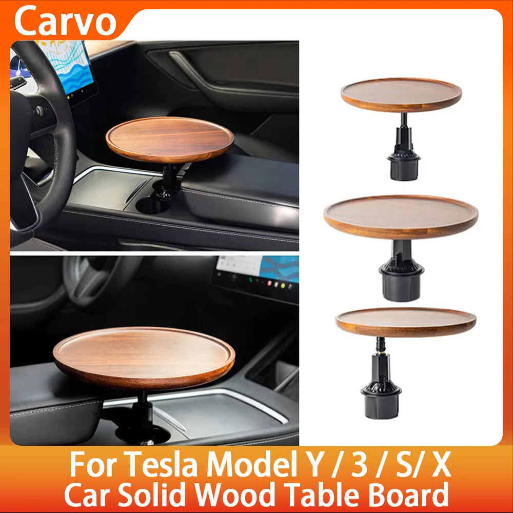 

For Tesla Model 3 Y S X 2025 2026 Car Water Cup Extended Table Board Solid Wood Suspended 360° Rotation Food Drink Tray