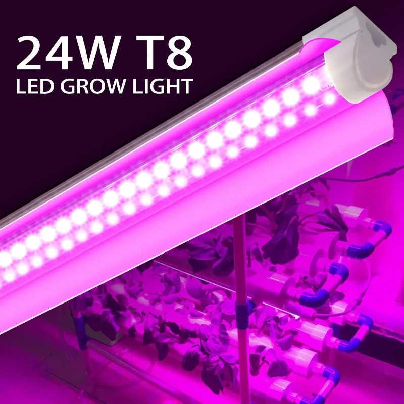 8 Pack LED Grow Light 2FT, 192W(8×24W) High Intensity Full Spectrum Indoor Grow Lights with High PPFD Value, T8 Grow Lights