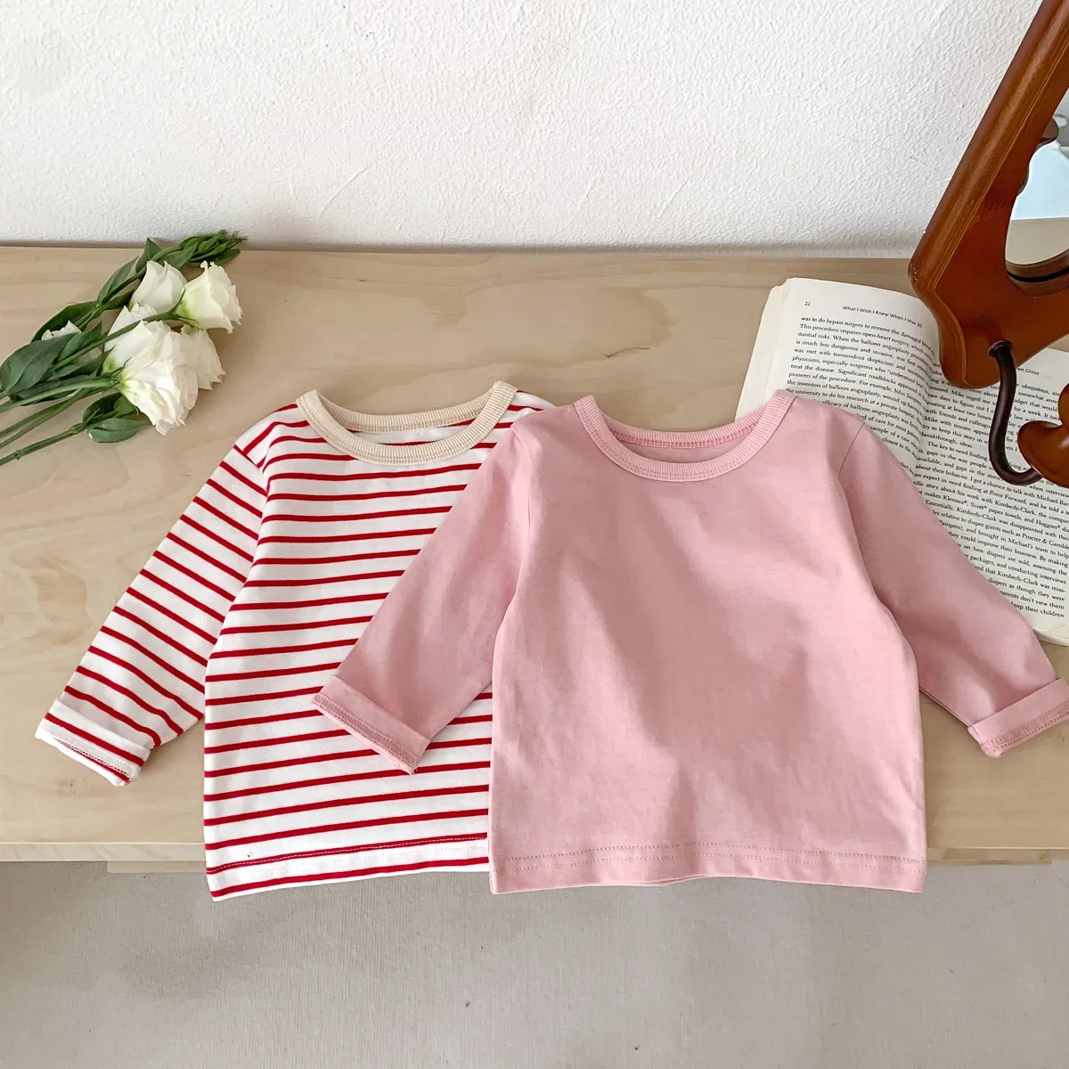 2023 Autumn Blouse with Sleeve for Baby Boys Simple Striped Long Sleeve T-shirt Pullover Bottoming Shirt Girls Cotton Undershirt