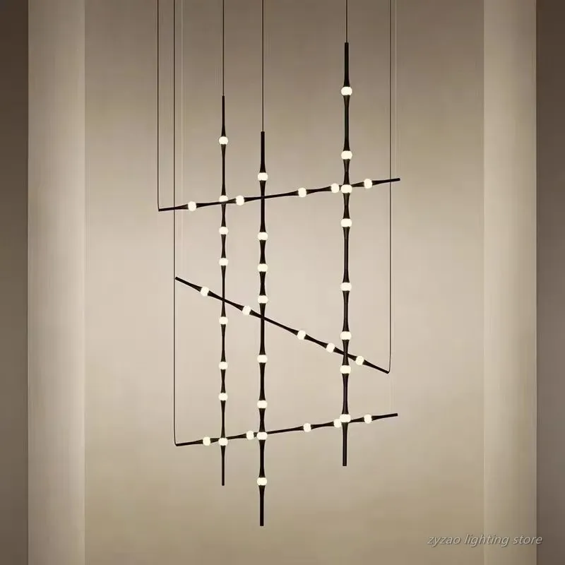 Staircase Chandelier Novelty LED Aluminium long strip lamp For Hotel Hall Parlor bamboo  Light Dining Room combination Lamp