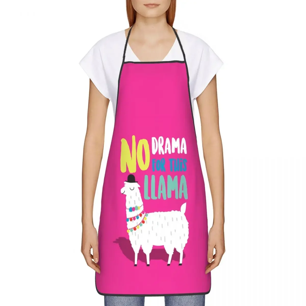 Unisex No Drama For This Llama Alpaca Bib Apron Adult Women Men Chef Tablier Cuisine for Kitchen Cooking Animal Cartoon Pattern