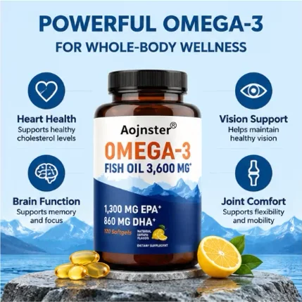 Omega‑3 Fish Oil Softgels 3600mg, High EPA 1300mg DHA 860mg, Natural Lemon Flavor,120 Softgels