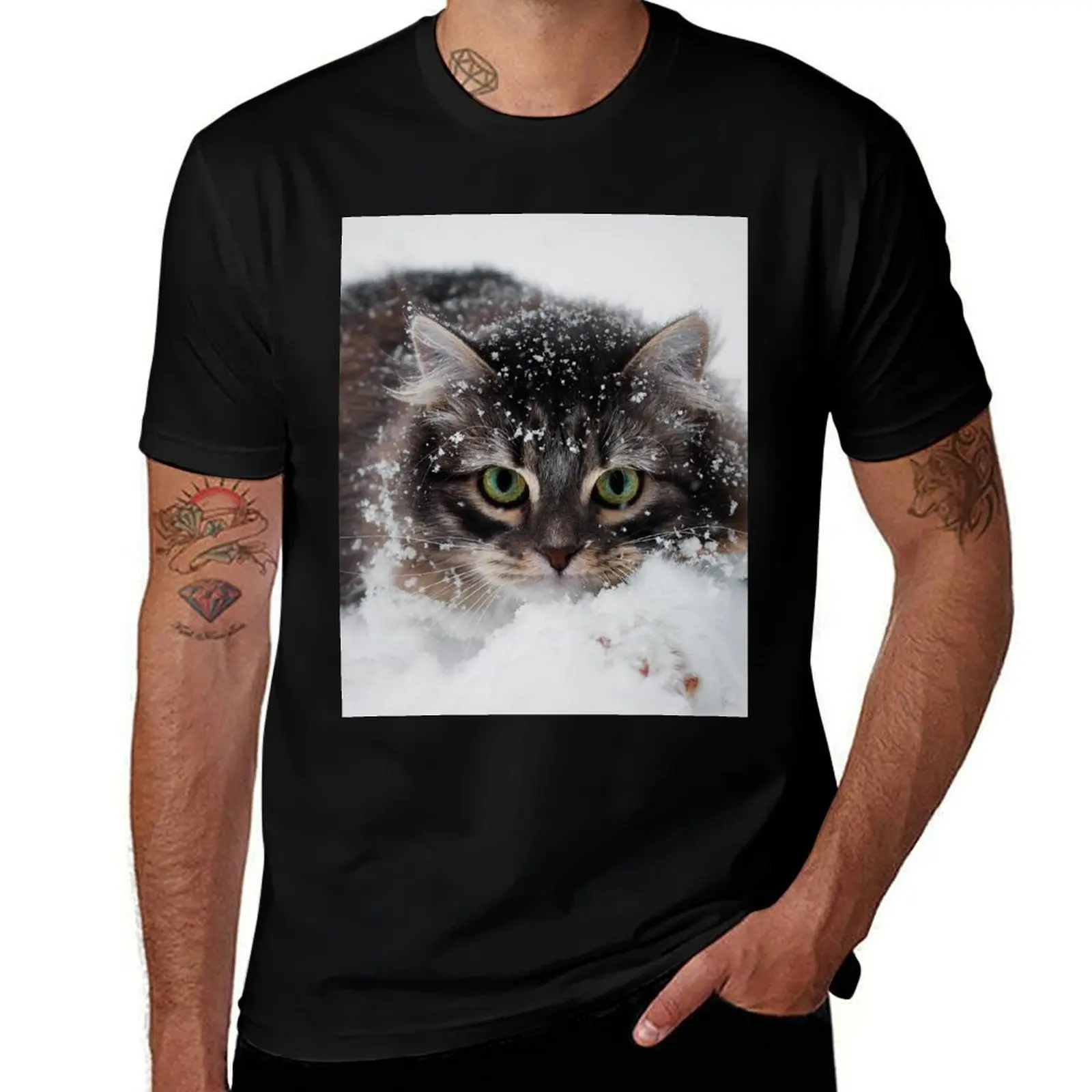 

Siberian Forest Kitten In Snow T-Shirt man t shirt heavy cotton graphic t shirts for man T-Shirt