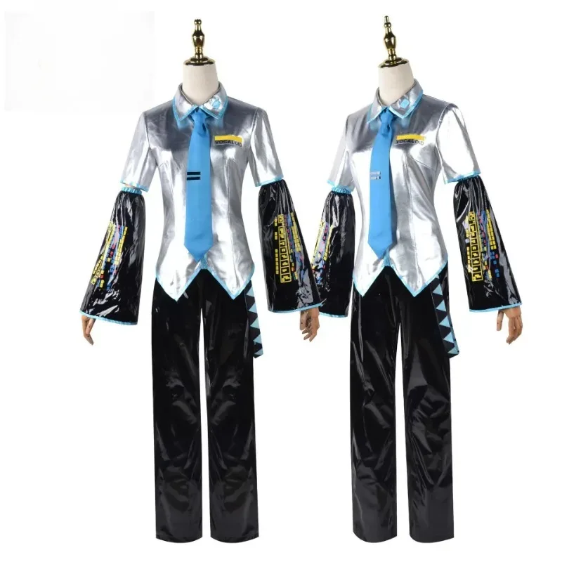 Mikuo ذكر Miku تأثيري حلي الفضة براءات الاختراع والجلود النسيج موحدة القمم السراويل اليد الأكمام مجموعة أنيمي كرنفال فستان الحفلات