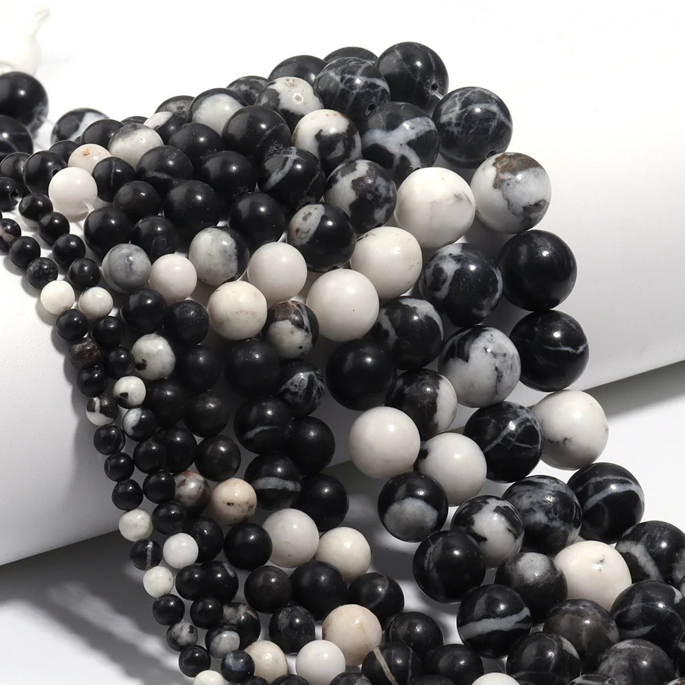 4 6 8 10 12mm Natural Stone Beads Black White Loose Spacer Round Beads For DIY Bracelet Necklace Jewelry Making Accessories