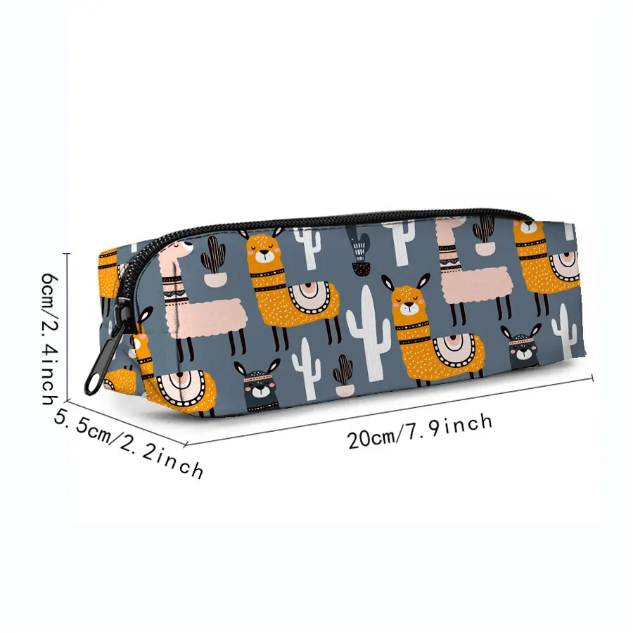 Cute Alpaca Single Layer Printed Pencil Case for Boy/Girls Best Gifts 2D Flat Cartoon School Supplies Pen Bag for Children