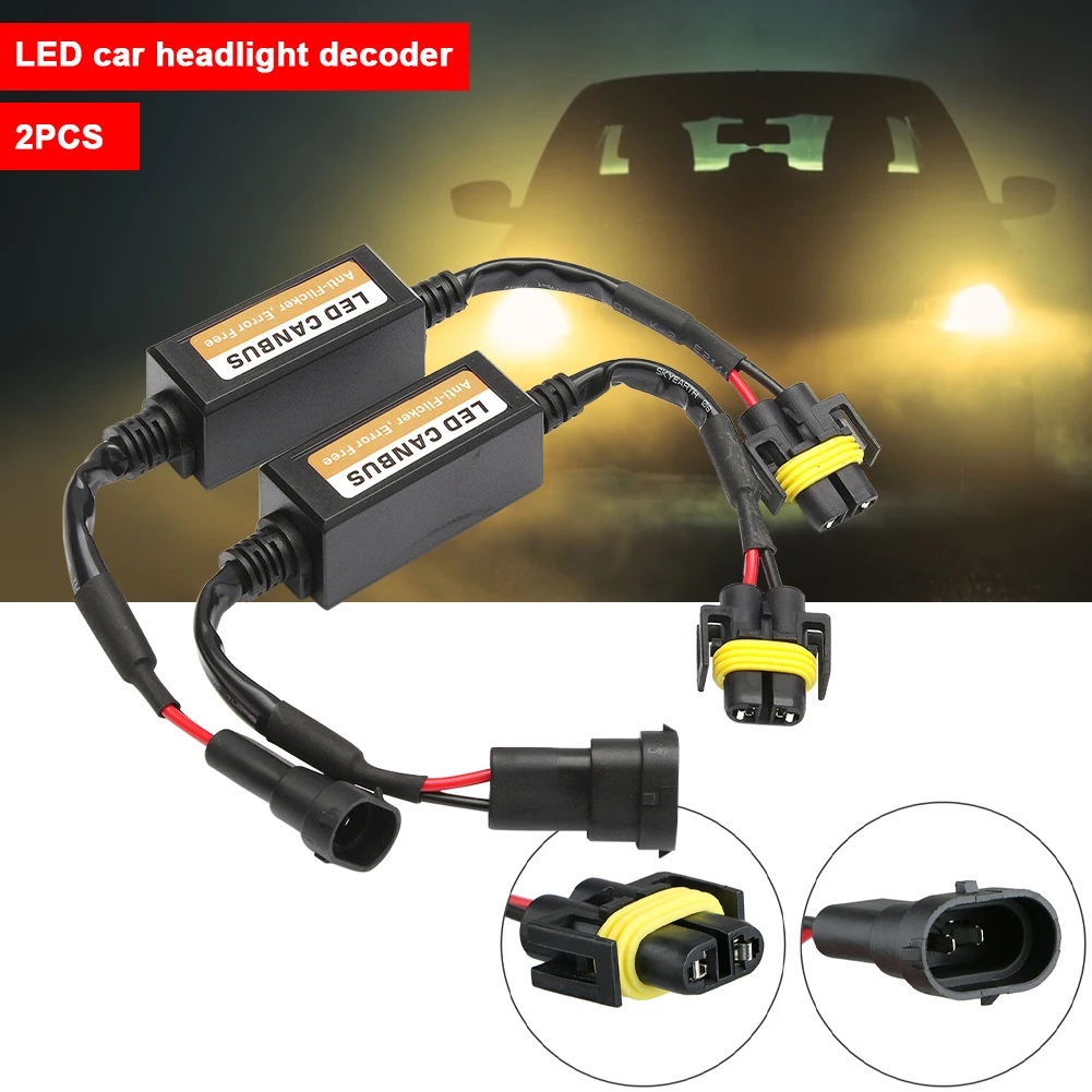 

2pcs H8/H11 LED Headlight Decoder Adapter Canbus Anti-Flicker Harness Bulbs Resistor Decoder Warning Error Canceller Accessories