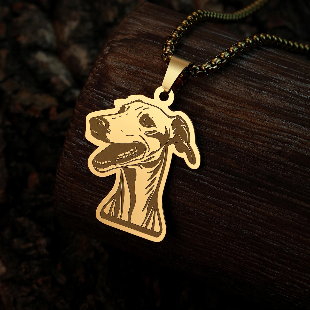 Stainless Steel Handsome Greyhound Dog Pet Pendant Choker Thick Keel Chains Fashion Gold Plated Necklace for Men Unsiex Jewelry