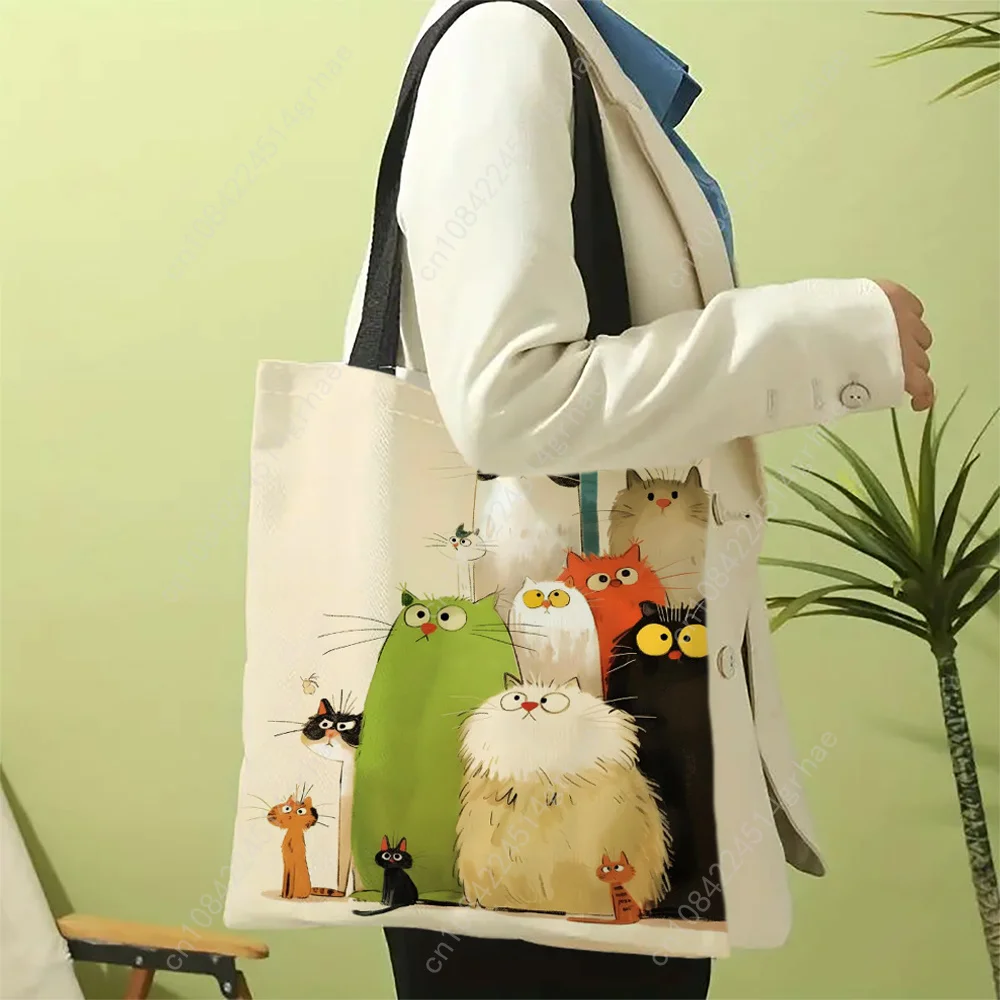 1 Buah Tas Tote Kucing Kartun Unik Tas Belanja Ikan Kartun untuk Hadiah Wanita Tas Belanja Dapat Digunakan Kembali Ramah Lingkungan Tas Luar Ruangan