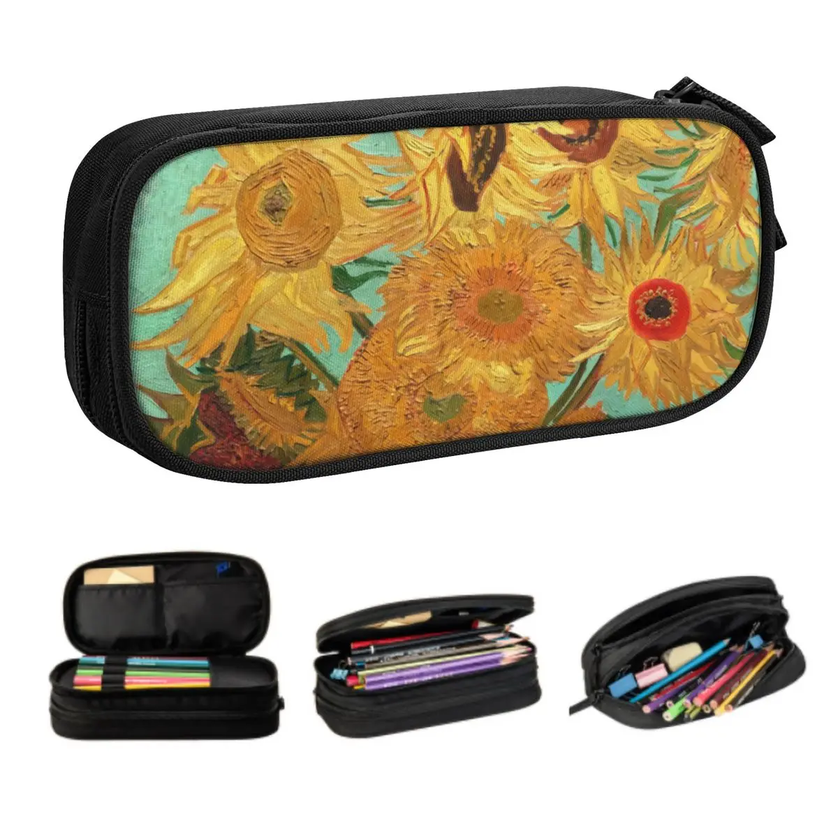 Custom Vincent Van Twelve Sunflowers In A Vase Mask Pencil Cases  Large Capacity Art Flowers Painting Pencil Bag School Supplies