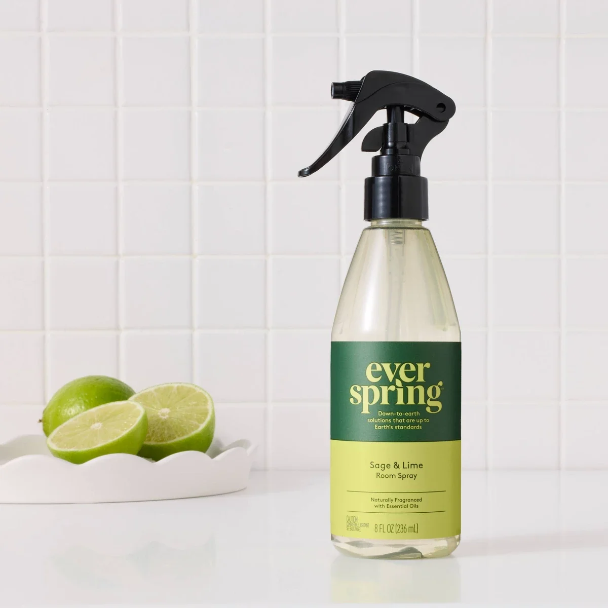 Room Spray Air Freshener Sage & Lime - 8 fl oz Room air freshener spray Sage & lime scents Naturally fragranced with essential oils Easy-pump spray top 8fl oz bottle Not tested on animals