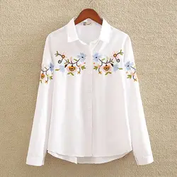 2025 Spring New Embroidered Embroidered Shirt Women Long-sleeved Bottoming Shirt Plus Fat Plus Size Women White Shirt Button Top