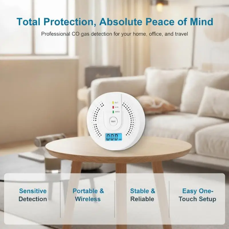 Carbon Monoxide Detector for Camping Tent LCD Digital Display AA Battery Powered Portable CO Alarm