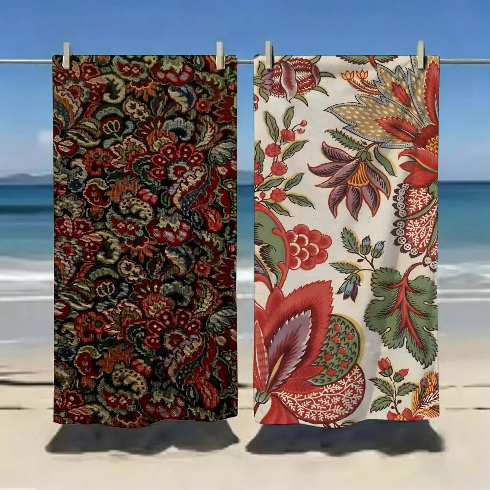 Botanical Cottagecore Retro Embroidered Flowers Towel Microfiber soft Beach Towel for Travel Fitness Sauna Bathing Camping