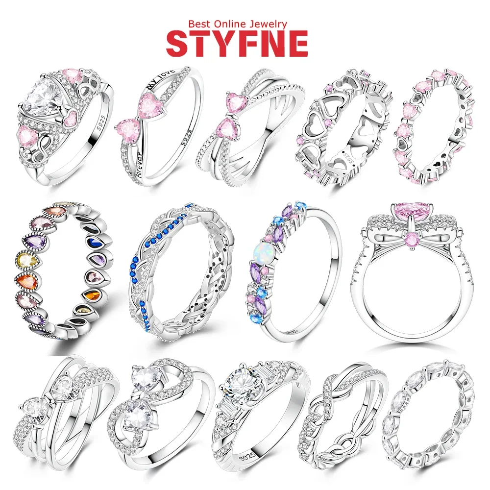 

Кольца из серебра 925 пробы на День святого Валентина, черное и розовое сердце, блестящие циркониевые кольца, модное кольцо для женщин, подарок, ювелирные изделия своими руками