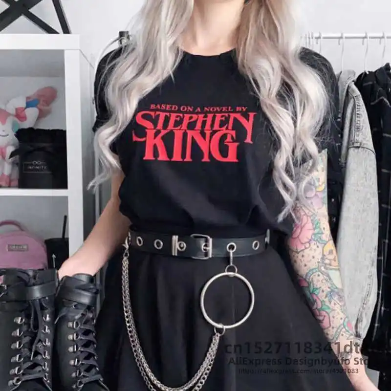 Based on A Novel By Stephen King T Shirt Women Harajuku Retro Clothing Tumblr Horror T-Shirt Funny Letter Print Tee Shirt