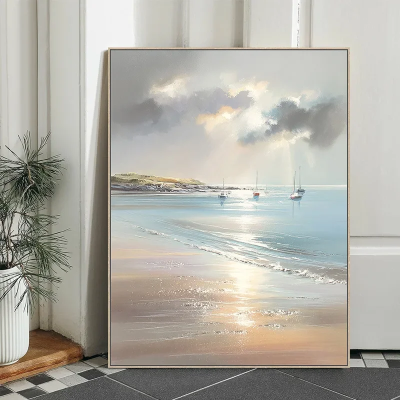 Sunshine Coast sailing landscape decoration painting, hotel bed and breakfast living room office background wall painting