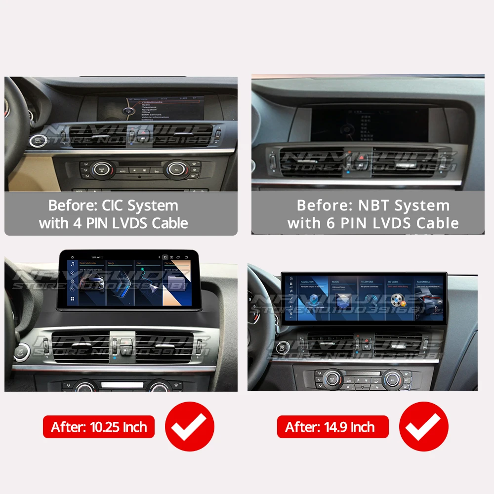 NAVIGUIDE 14.9'' Android13 Car Radio For BMW X3 F25 X4 F26 2011-2019 CIC NBT Susytem Carplay Multimedia Player BT 4G WIFI GPS