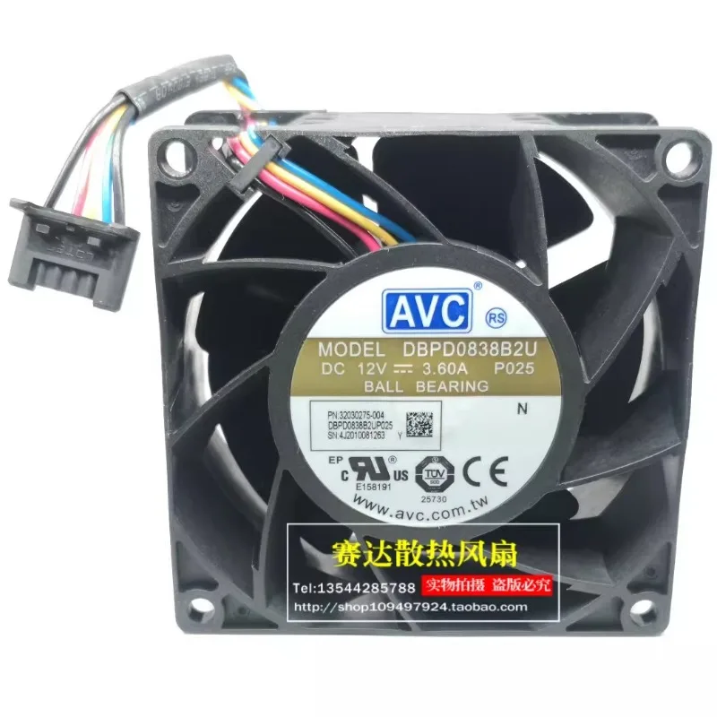 New Cooling Fan for AVC DBPD0838B2U 8038 12V 3.60A Server Violent Cooler Fan 8cm 80 * 80 * 38MM