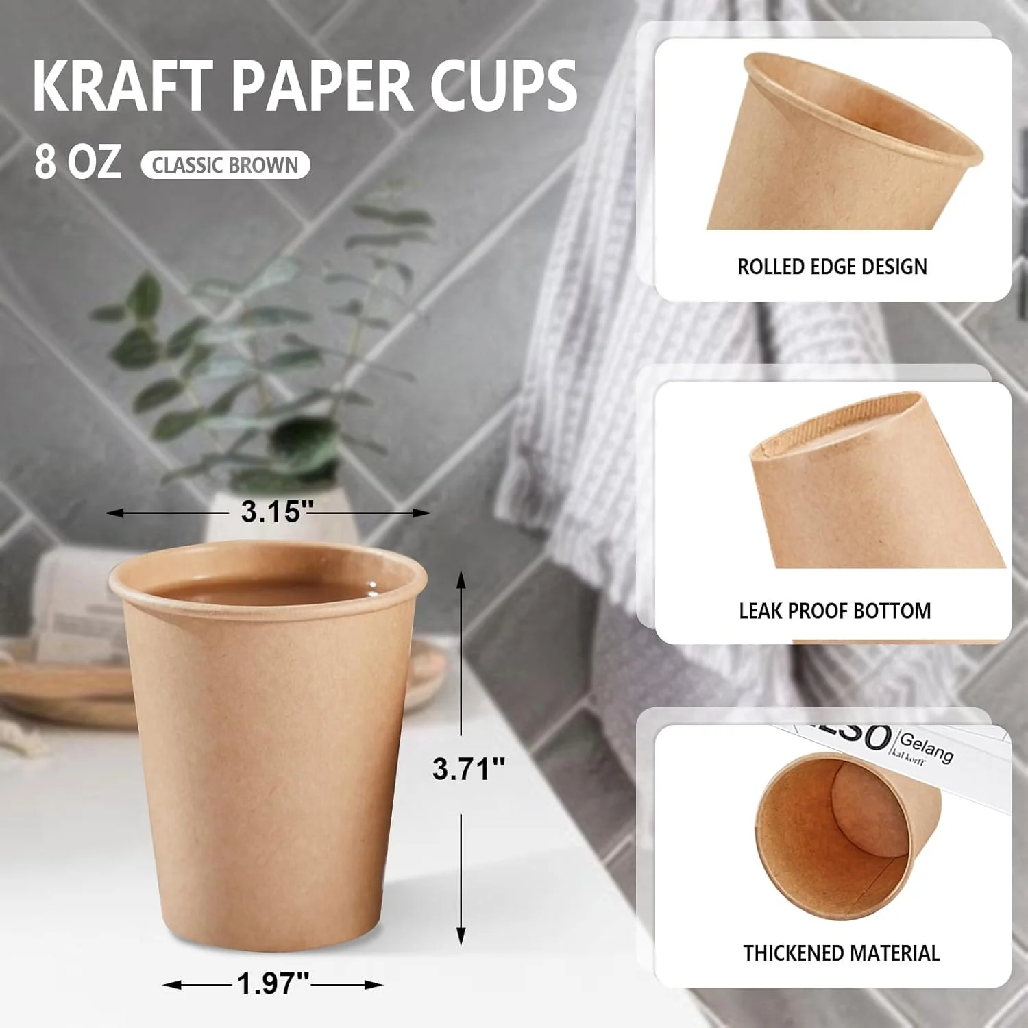 50 Pack 8 oz Kraft Paper Cups:Disposable Paper Coffee Cups for Hot/Cold Beverage Party Home Office Coffee Cups Beverage Drinking