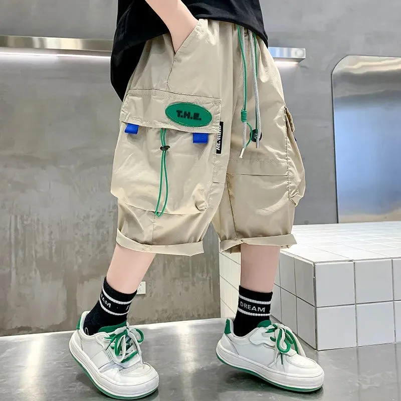 

Children's Shorts Summer New Middle and Big Children's Summer Pants Boys' Pure Cotton Knee Over Thin Loose Trendy Pants