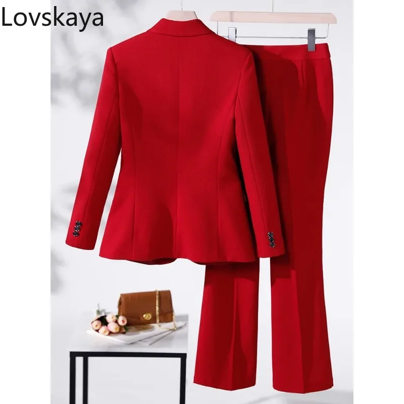 Business Work Wear 2 Piece Set Purple Blue Red Black Long Sleeve Blazer And Trouser Women Pant Suit Formal