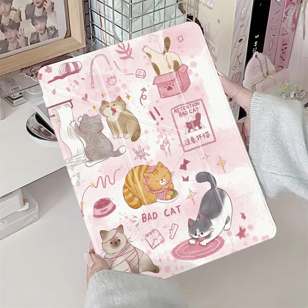 Cute Kitten Pink Y-fold Case For iPad Air 13 11 M4 M3 M2 2026 2025 2024 iPad 11th 10th Gen Mini 7 6 Air 5 4 3 2 1 Holder Cover