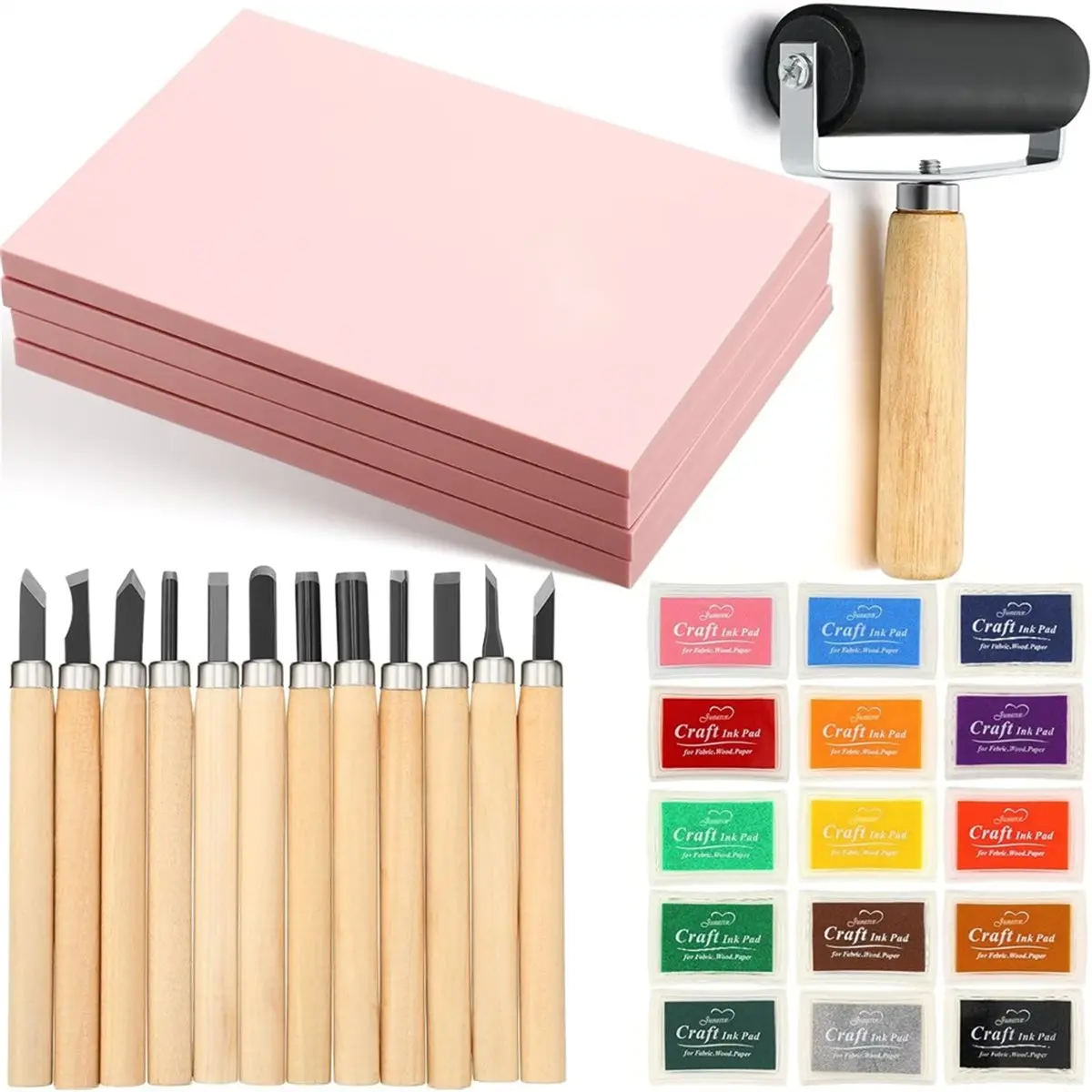 Best sales 2026 32Pack Rubber Block Stamp Making Kit Carving Blocks Ink Pads for Stamps Hobby for Printmaking Supplies Kit