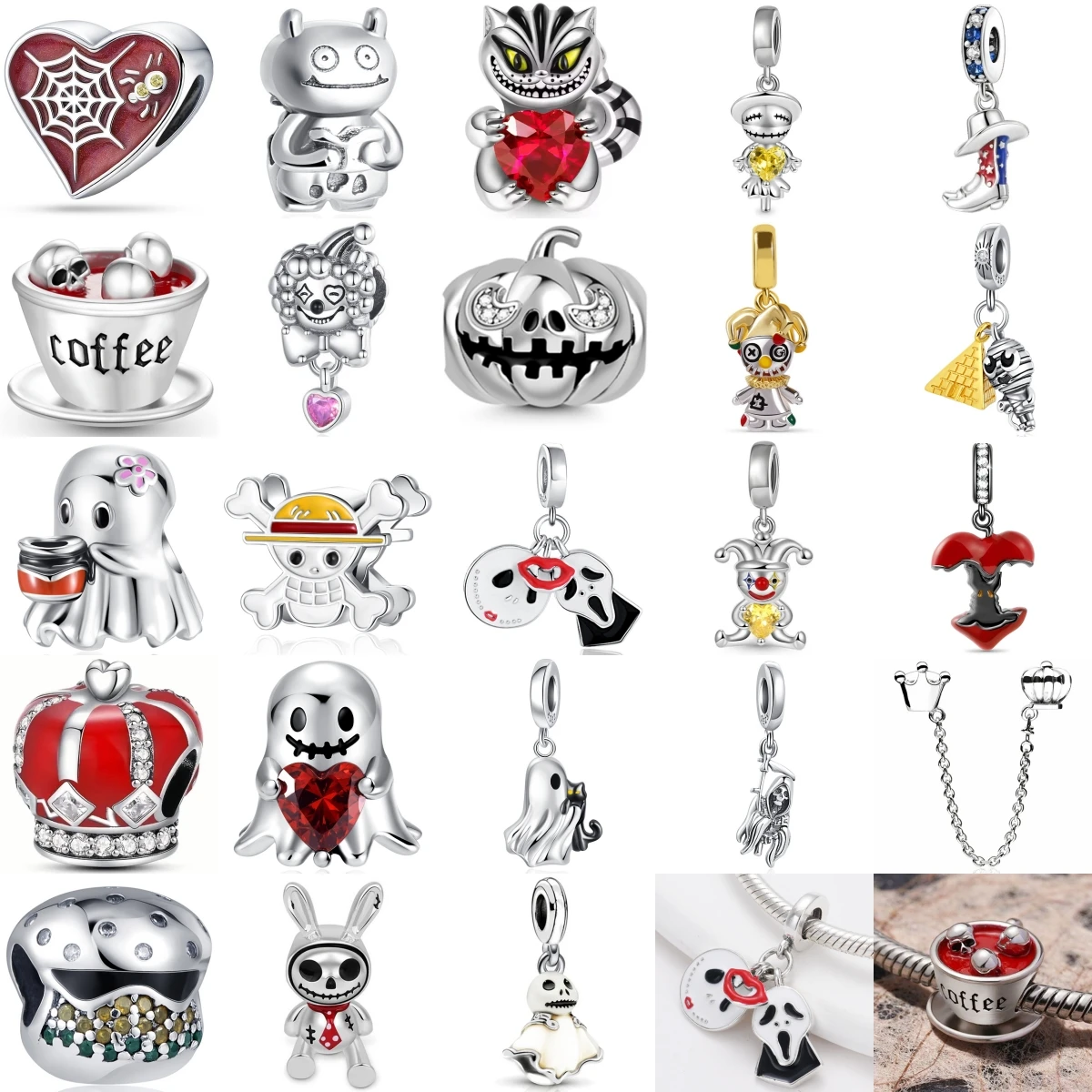 

Новая мода Стерлингового Серебра 925 пробы Хэллоуин Серия Паутина Кофе Шарм Подвеска DIY Подходит Оригинальный Браслет Ювелирные Изделия Женский Подарок