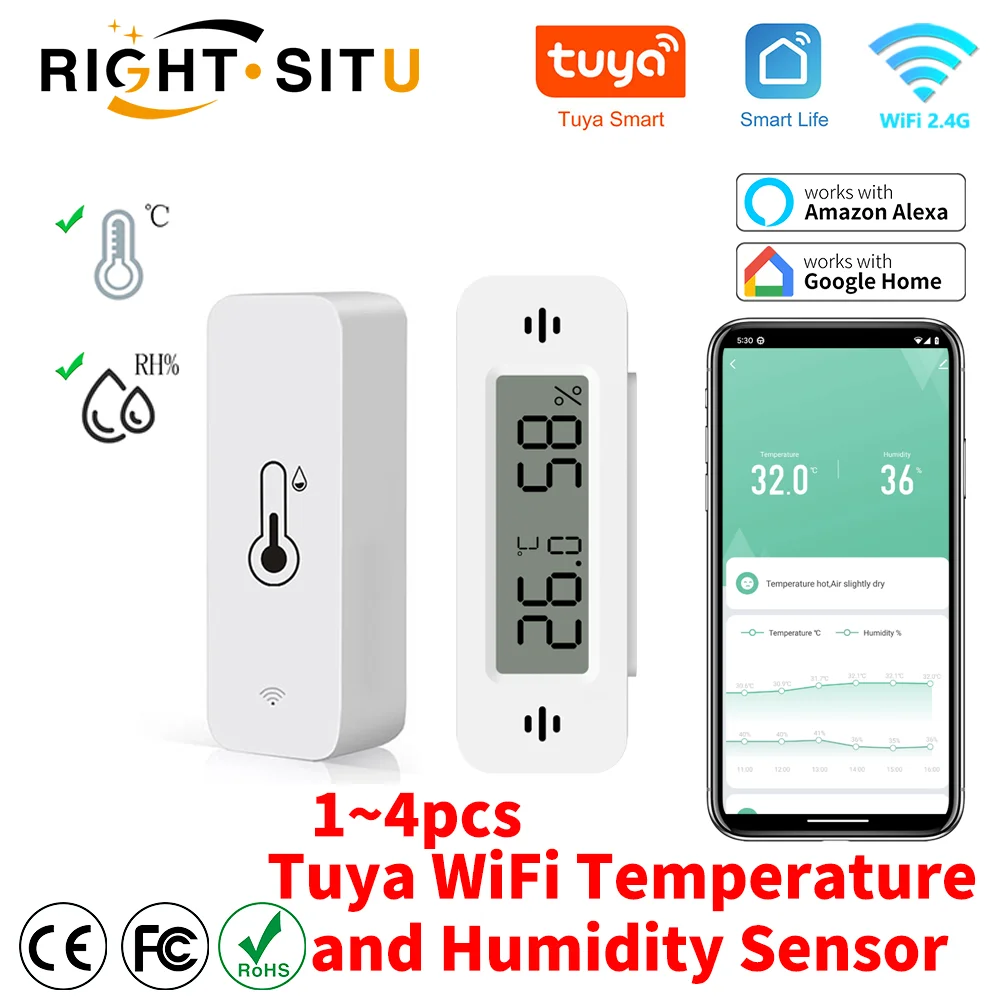 Tuya WiFi Temperature Humidity Sensor APP Remote Monitor For Smart Home Sensor Var SmartLife WorkWith Assistant Yandex Alexa