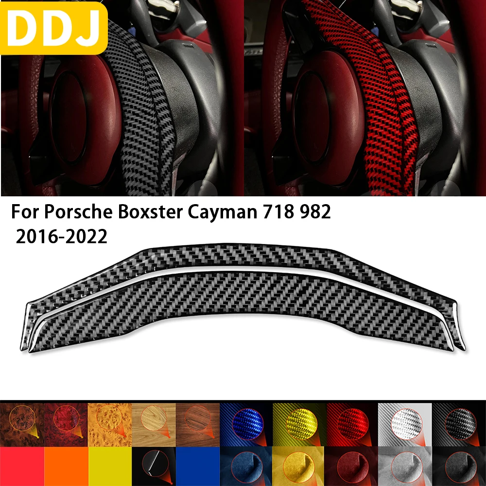 

For Porsche Boxster Cayman 718 982 2016-2022 Accessories Carbon Fiber Car Interior Upper Steering Wheel Sticker Decoration