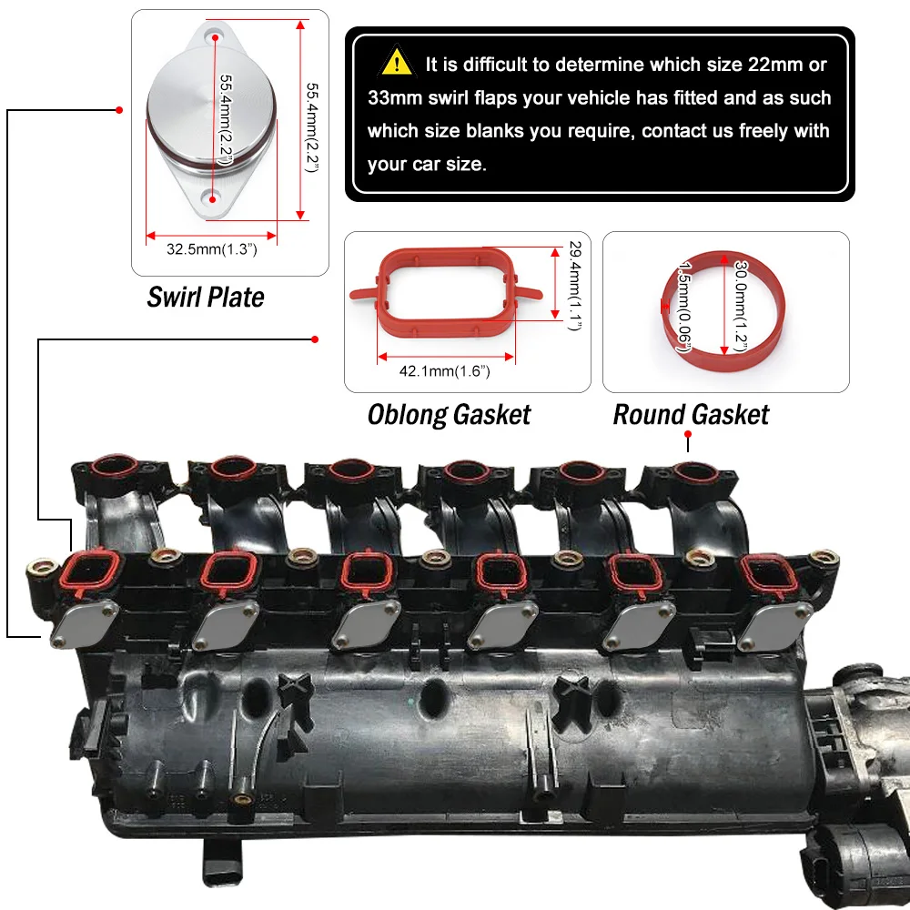 Set of 6 x 33mm OEM design by aluminum For BMW Swirl Flap Blanking Plates seal with intake manifold gasket 6 cylinder PQY-IMK02