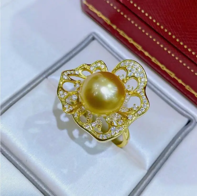 

gorgeous 10-11mm south sea round gold pearl ring 925s