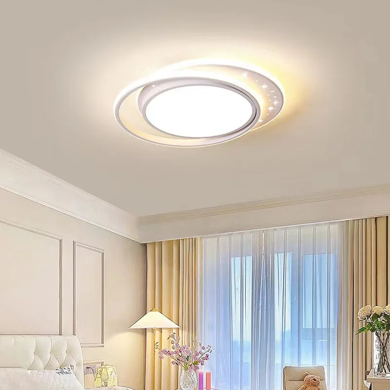 Modern Bedroom Chandeliers Led Lights For Room Living Study Ceiling Lamp Remote Control Simple White Ring Round Ceiling Light