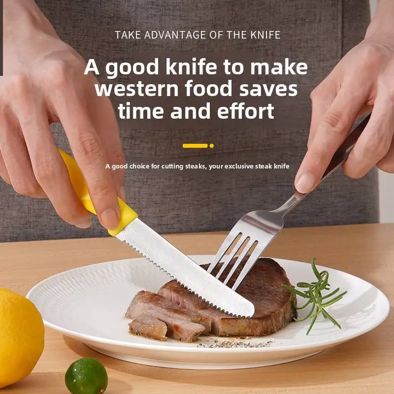 Gezahntes Steakmesser, Edelstahl-Steakmesser mit spitzem Schwanz-Kunststoffgriff, multifunktionales Brot-Dessertmesser für die Küche – Detail 2