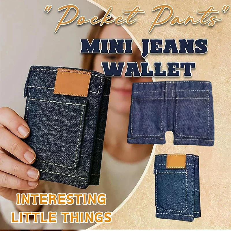 Linda cartera plegable para pantalones vaqueros, mini tarjetero único para monedero de jeans