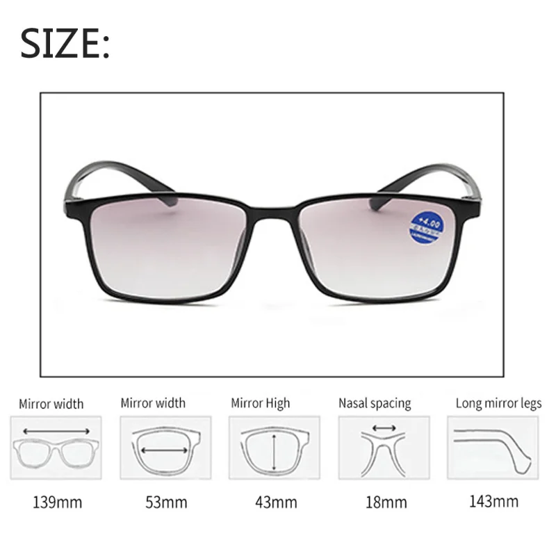 1.0 To +4.0  Men's Finished Presbyopic Glasses  Far and Near Bifocal  Double Light Sunglasses  New Ladies' Presbyopic Glasses